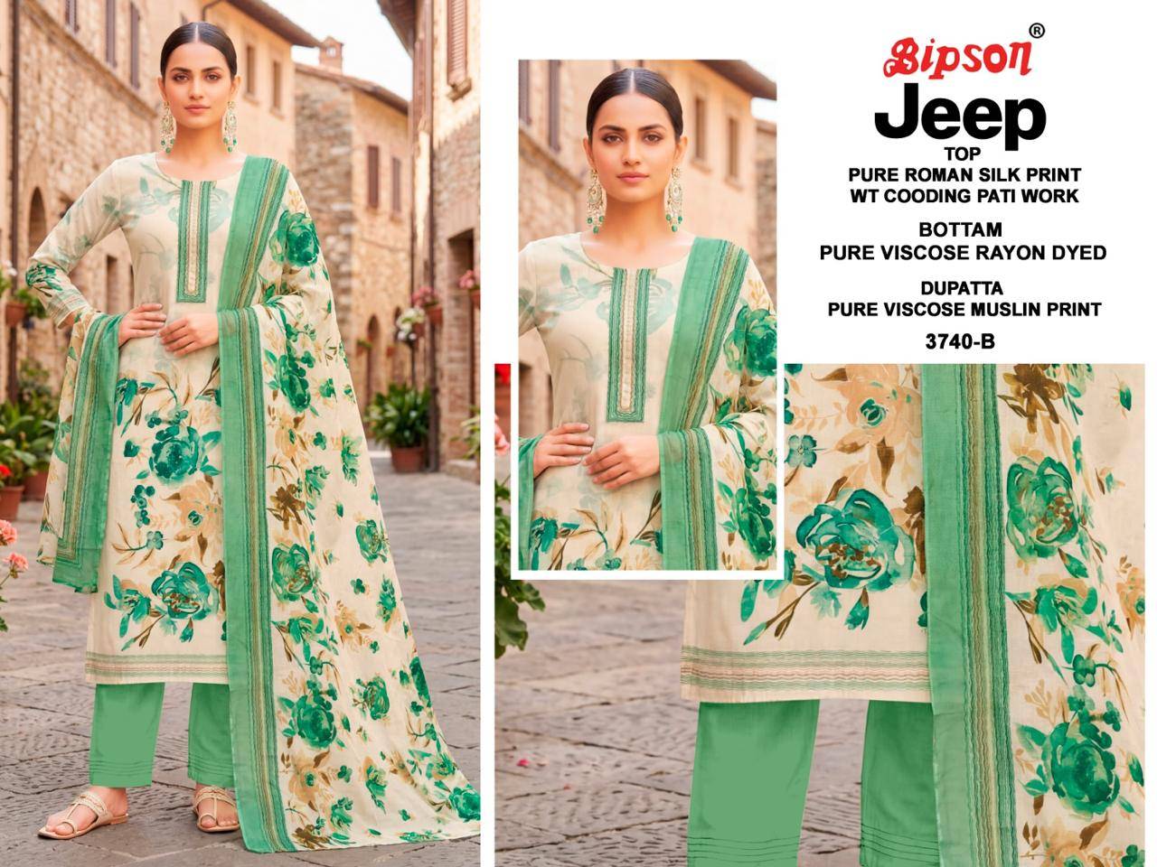 JEEP WRANGLAR - 3740 Series By BIPSON PRINTS Stylish Beautiful Colourful ROMAN SILK Dresses At Wholesale Price